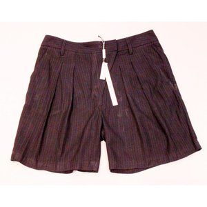 POLECI Shorts 2-Pocket Striped Dark BLUE Viscose WOOL Blend Front PLEATED 4